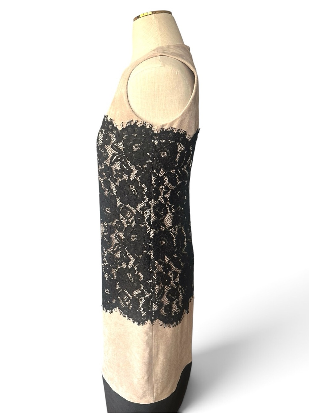 Calvin Klein Black Lace Faux Suede Colorblock Sheath Dress Size 2 - Picture 6 of 9